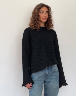 Női Motel Rocks Fergie Asymmetric Knit Jumpers Fekete | XKO2643VC