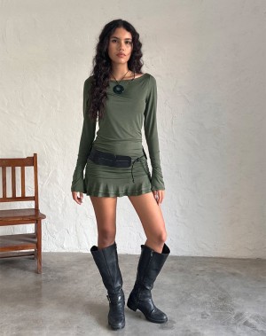 Női Motel Rocks Gillian Long Sleeve Mini Ruha Khaki | VZV4067GR