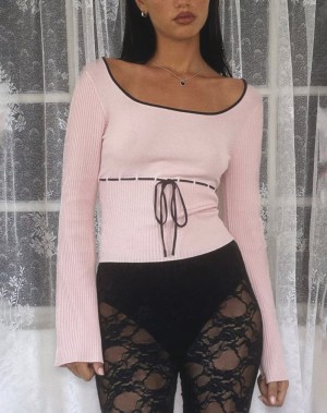 Női Motel Rocks Juhye Kötött Long Sleeve Póló Rózsaszín Fekete | ICH4228WA