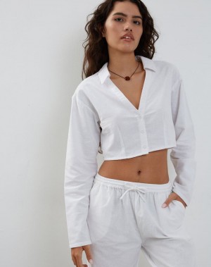 Női Motel Rocks Lyse Super Cropped Shirt Vágott Felsők Fehér | PWT7465CV