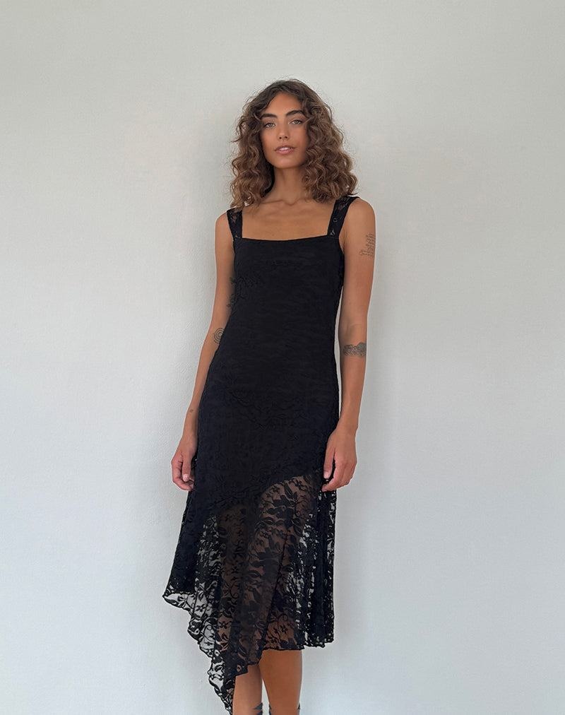 Női Motel Rocks Adeliza Asymmetric Midi Ruha Fekete | MQY52HW