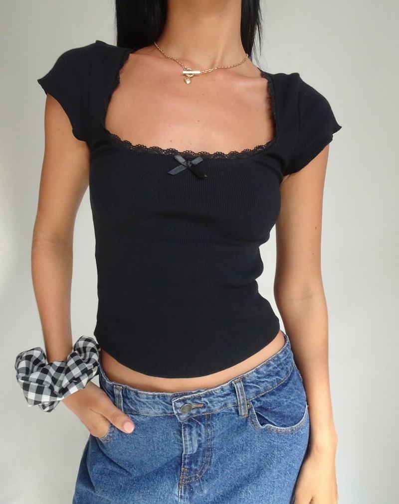 Női Motel Rocks Bovillo Cap Sleeve Top Póló Fekete | PAI10081ZG