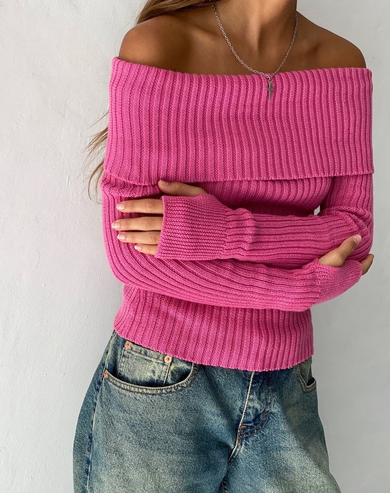 Női Motel Rocks Circe Off-shoulder Long Sleeve Knit Top Jumpers Rózsaszín | ULI5591AU