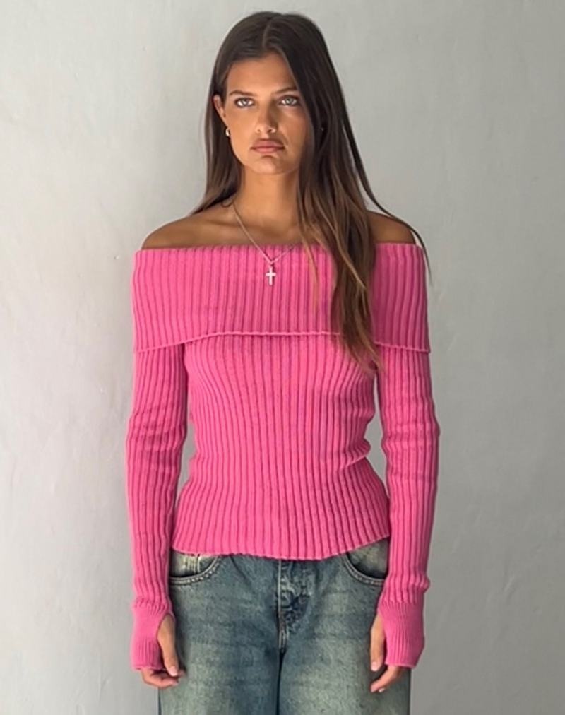 Női Motel Rocks Circe Off-shoulder Long Sleeve Knit Top Jumpers Rózsaszín | ULI5591AU