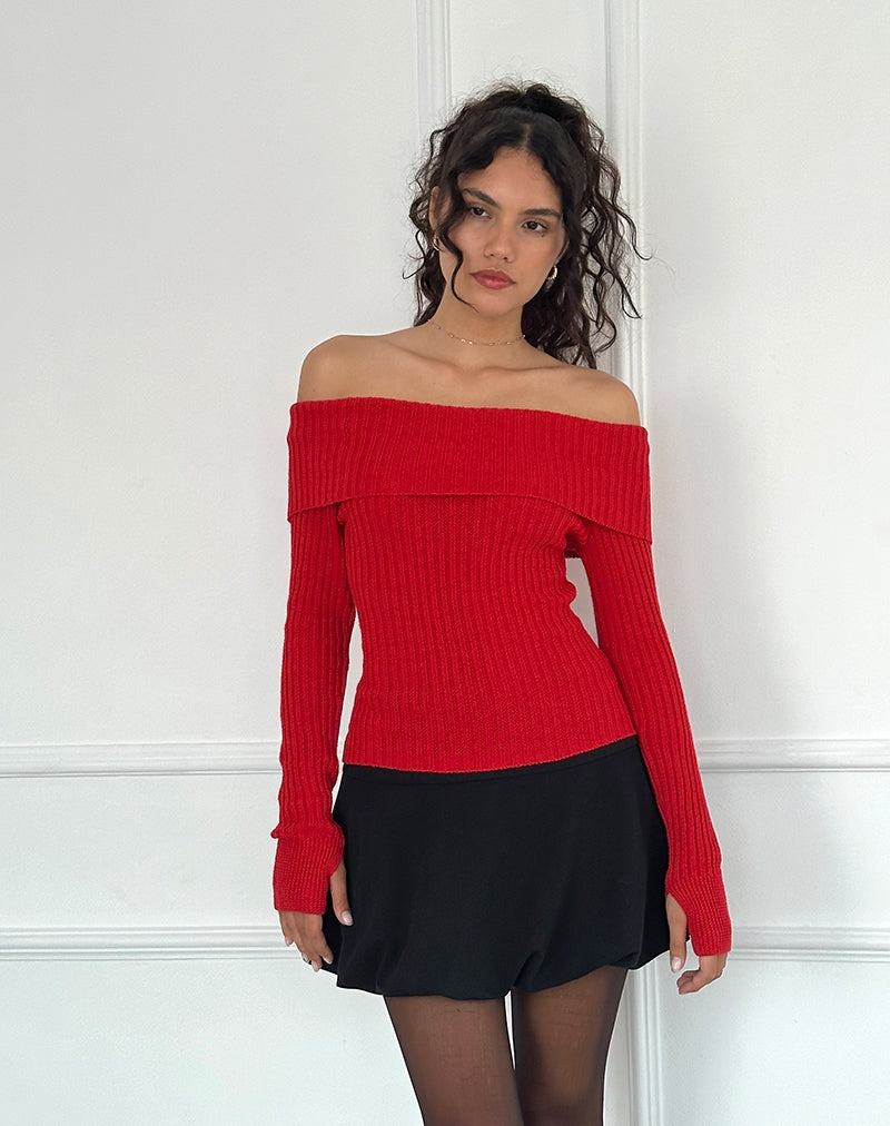 Női Motel Rocks Circe Off-shoulder Long Sleeve Knit Top Jumpers Piros | TFG9946VB