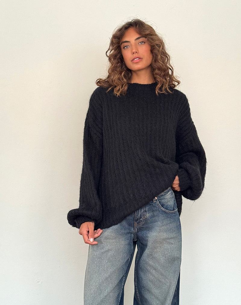 Női Motel Rocks Daren Kötött Oversized Jumpers Fekete | QBG6153KT