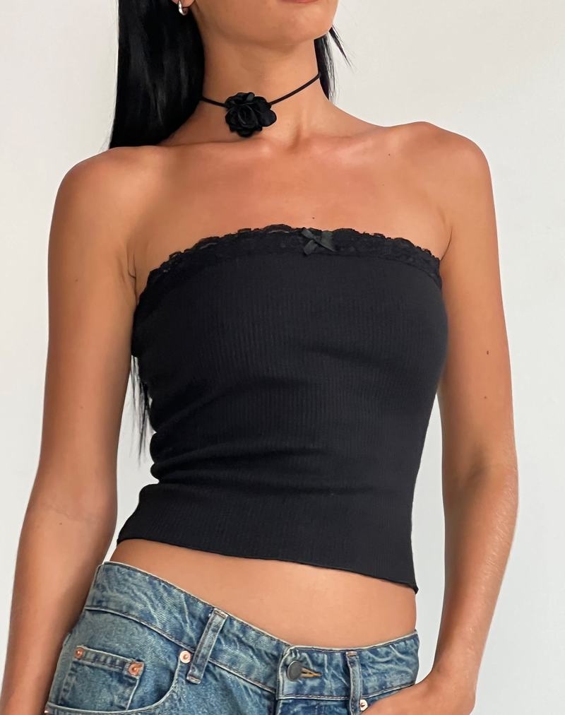 Női Motel Rocks Ernie Rib Bandeau Melltartó Fekete | EUR318LJ