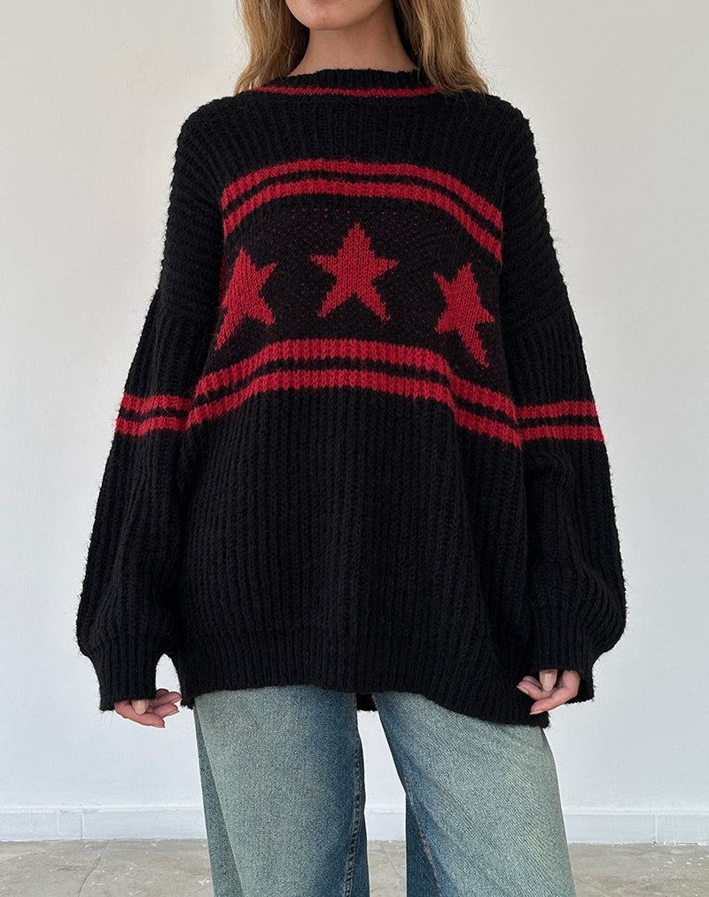 Női Motel Rocks Lulees Oversized Jumpers Fekete Piros | HJT905RP