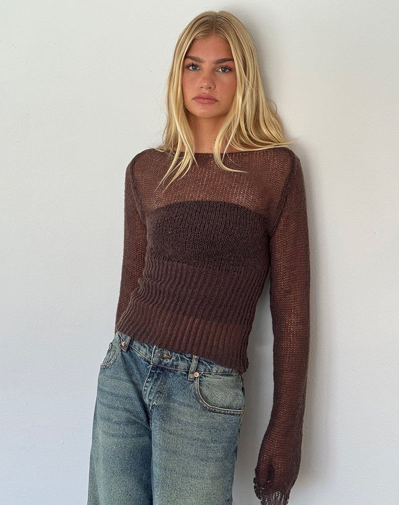 Női Motel Rocks Manon Long Sleeve Sheer Knit Jumpers Sötétbarna | ZUW4196CA