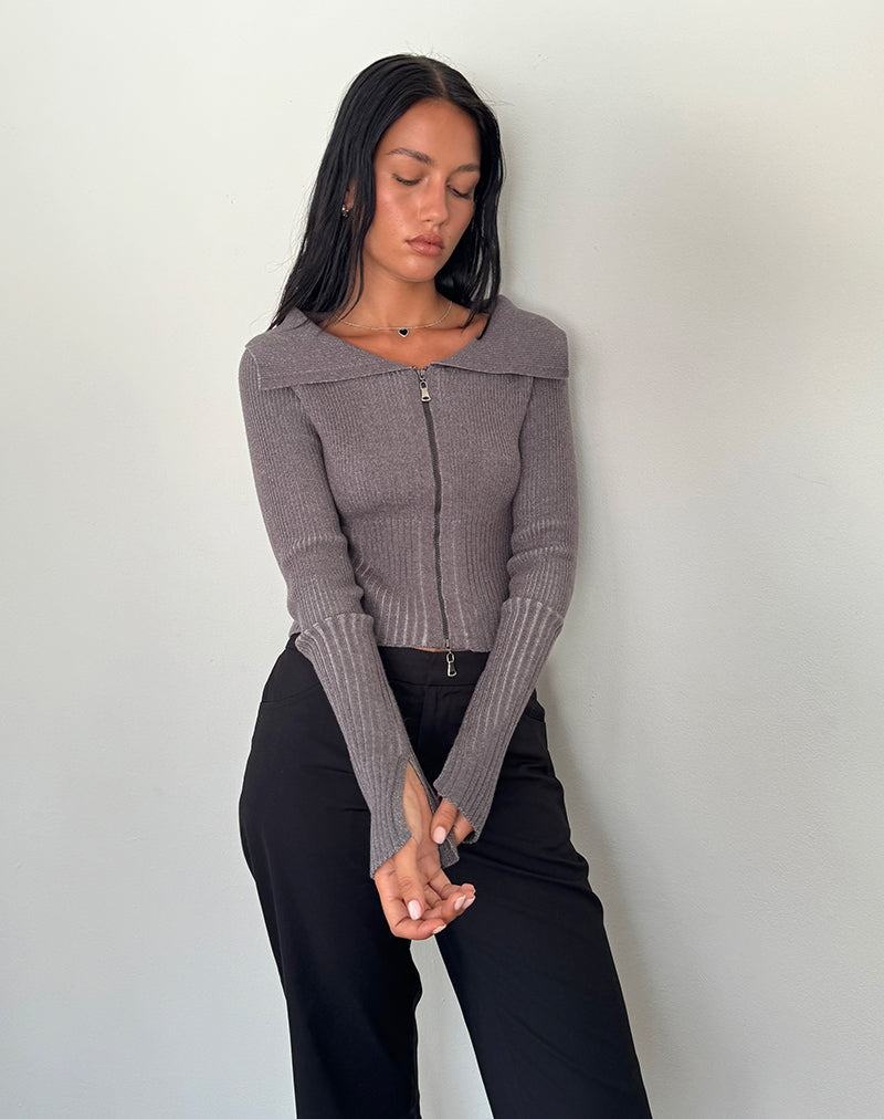 Női Motel Rocks Radia Long Sleeve Off-shoulder Zip Through Jumpers Sötétszürke | URS4858CP