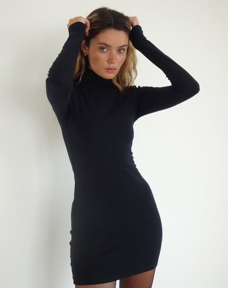 Női Motel Rocks Yrion Turtle Neck Bodycon Mini Ruha Fekete | RIX2150PF